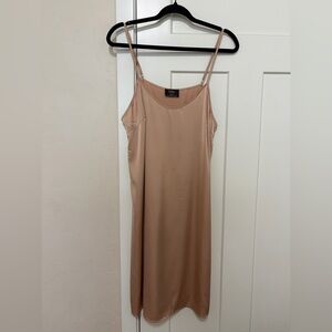 Dressed in LALA Tan Brown Satin Slip Lightweight Dress Women's Size L Large